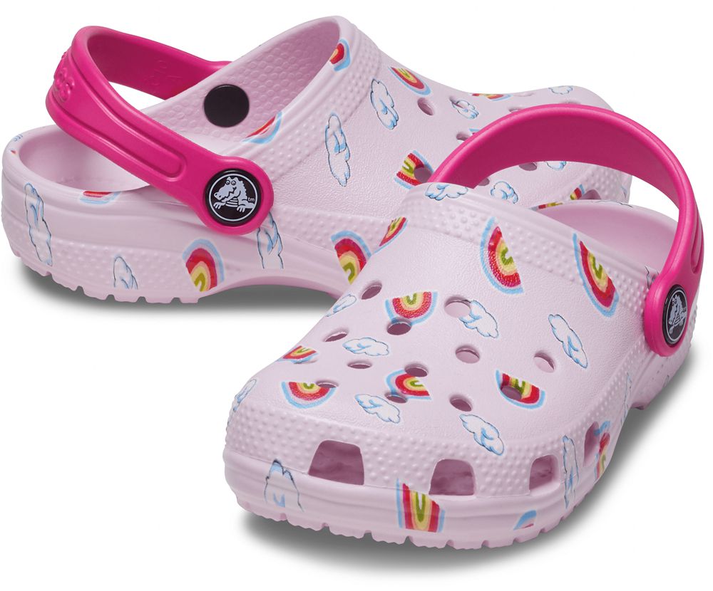 Crocs Classic Printed Træsko Drenge Lyserød | 710-OIGDZE