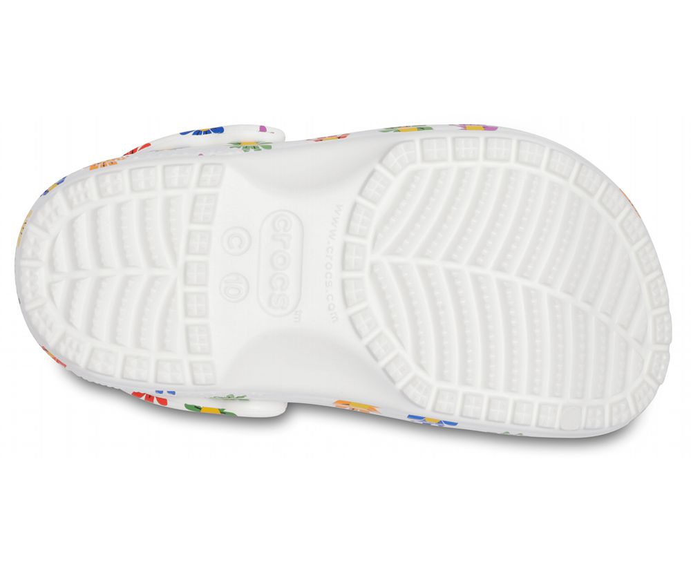 Crocs Classic Seasonal Print Træsko Pige Hvide | 329-EQKSYU