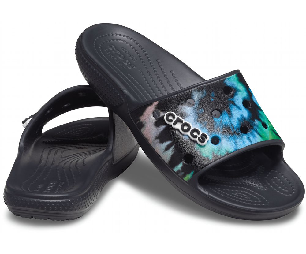 Crocs Classic Tie-Dye Graphic Badesandaler Herre Sort | 148-DGJWOB